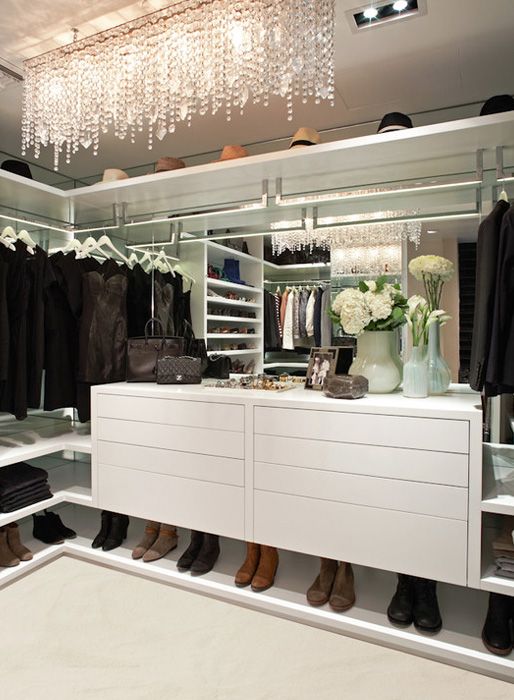 Closet Design Ideas...mirrors on wall behind hanging clothes. will make it feel much more open too.