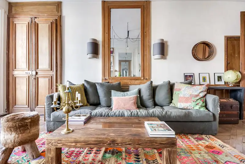 colorful rug in a bohemian room