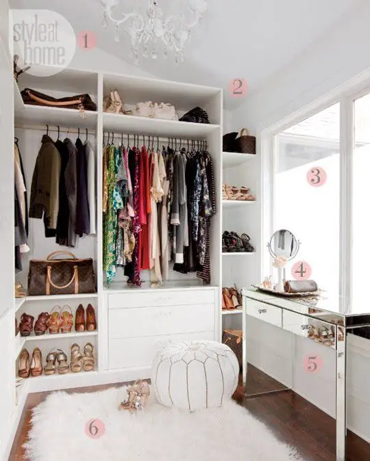 Lovely white walk-in closet with a mirror doors. Home ideas at: http://www.homechanneltv.com/