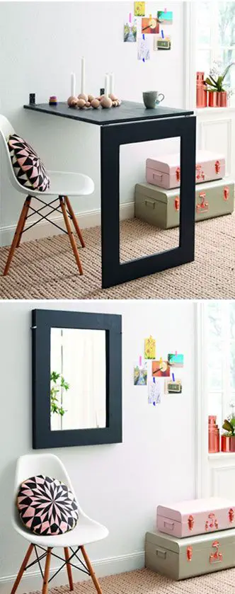 How to Make Mirror Folding Table - DIY  Crafts - Handimania. That is actually pretty brilliant. Not that I know how to operate a saw, but still.