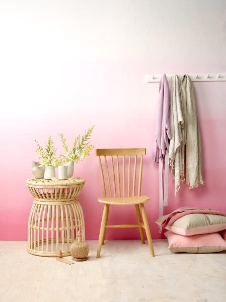 Pink Ombre wall using Resene paints, featured in the August issue of Your Home and Garden magazine. Photography by Melanie Jenkins, styling by Emily Somerville-Ryan.