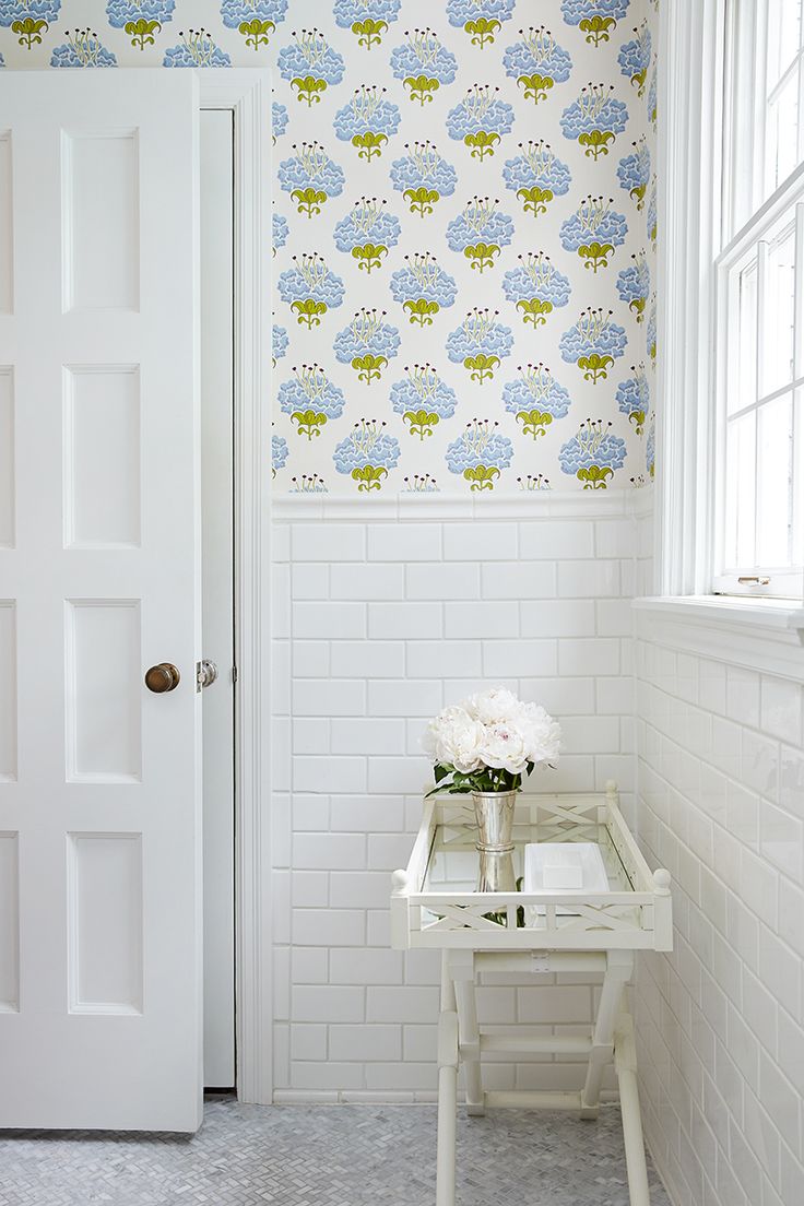 bathroom wallpaper + tile: 