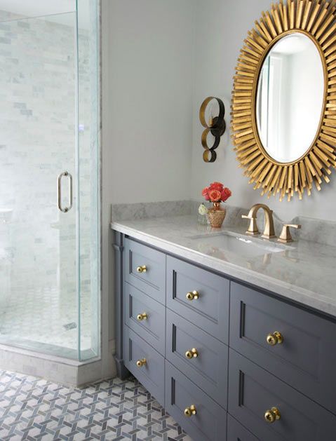 Spray paint old hardware with a shiny, new finish It’s amazing what fresh cabinet pulls can do for a small space. For an instant vanity upgrade, remove the hardware, refinish it with a metallic all-surface spray and replace when dry.: 