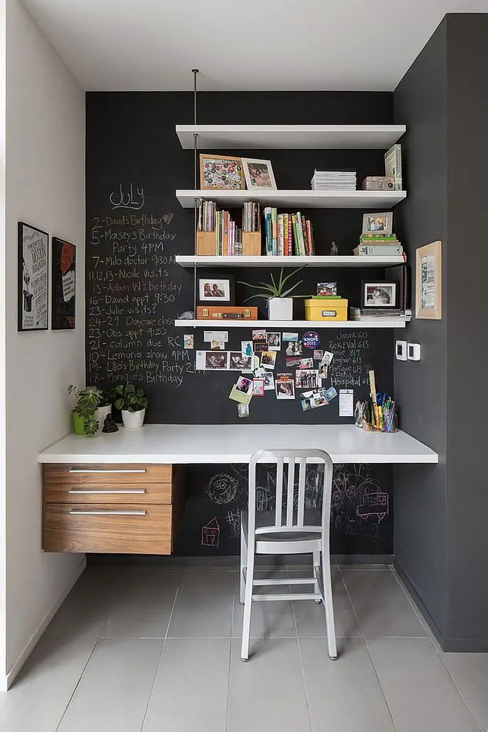 Small home office idea with chalkboard walls [Design: John Donkin Architect]