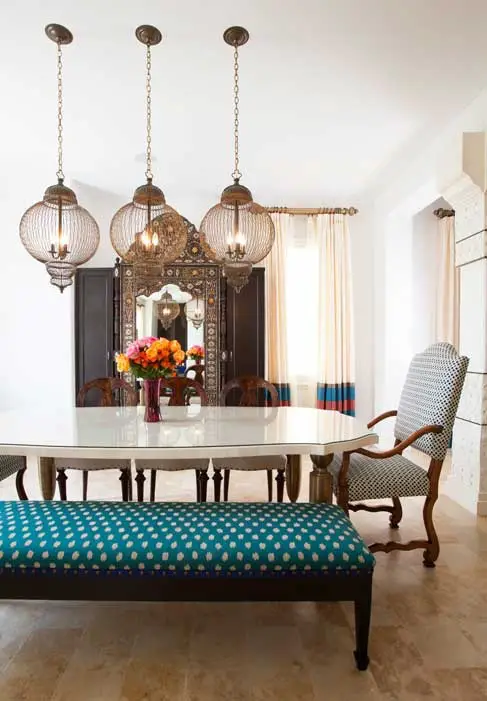 mixed dining room in a southampton moroccan space designed by laura u.