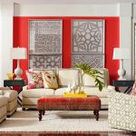 Red-Accent-Wall-with-Eclectic-Artwork