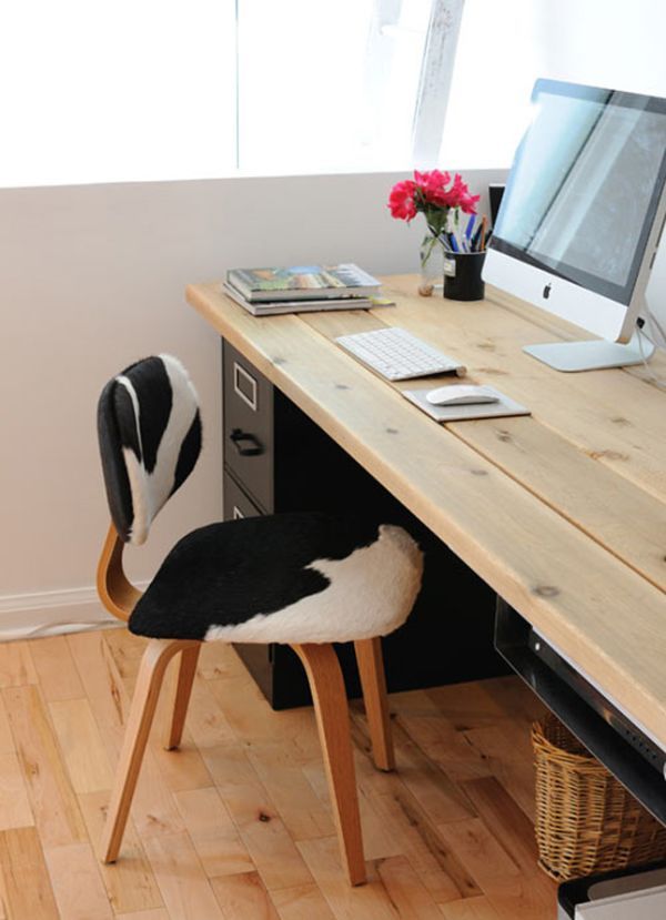 20 DIY Desks That Really Work For Your Home Office I really like the simplicity of this desk... and the mix of the wooden top and the black filing cabinet