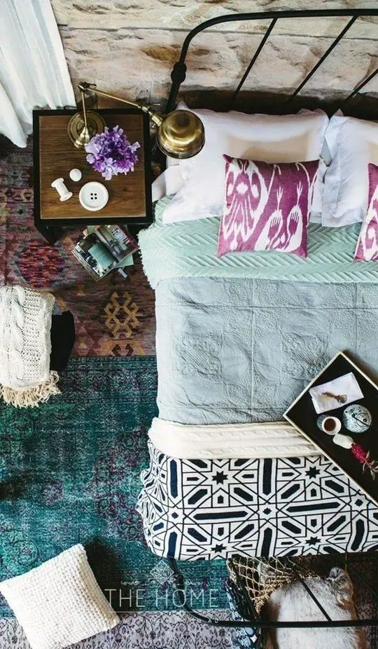 A Gallery of Bohemian Bedrooms -love the lamp and the rugs