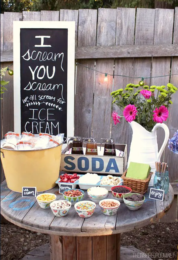 Ice cream in personalized containers with lots of toppings! Fun summer party idea! #partyideas