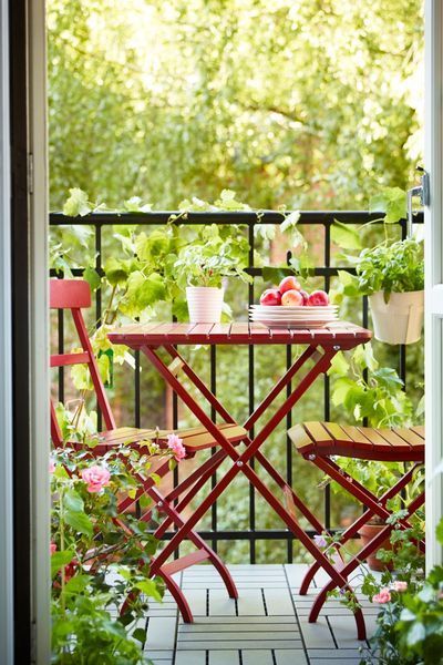 Adorable small balcony ...perfect for breakfast. IKEA MÄLARÖ Table + 2 chairs, outdoor, red