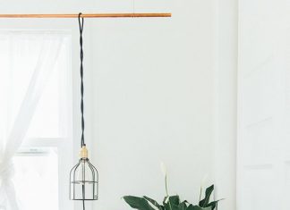 Light over a pole or hanging on a hook by bed in basement: 