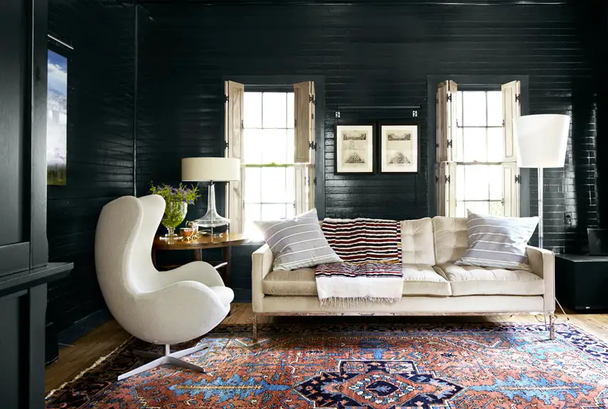 Oriental rugs black wall living room