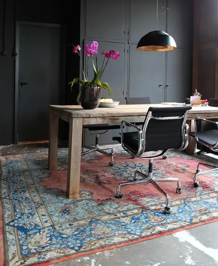 Persian rug gray wall home office