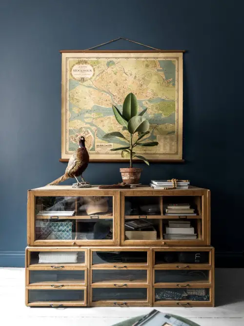 cabinet and framed map