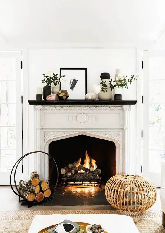 transitional interiors fireplace
