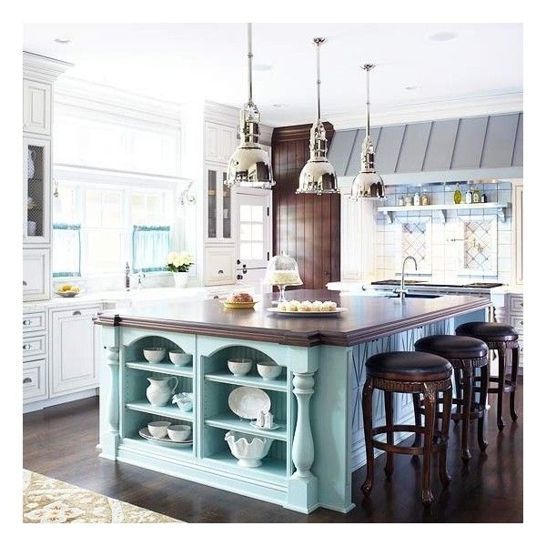 Colorful Kitchen Islands.  LOVE this! and those pendant lights??  NEED!