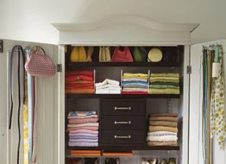 Maximize Wardrobe Dresser - Use Every Square Inch    If the ceiling is high, install shelves above the rods to store items you don't use every day, such as hats, gloves, and other off-season clothing. Walls and the backs of closet doors can support hooks, peg-board (to which you can secure any number of hooks), mirrors, and even bulletin boards for messages and mementos.