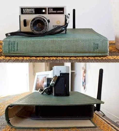 Use a hollowed out book to hide an unsightly router - XnY DIY Tutorials