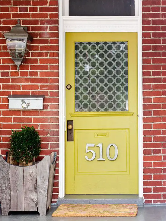 choose a bright color like yellow + large house numbers to make your front door stand out