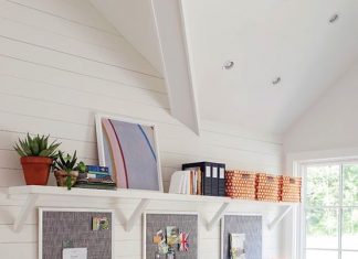 New England Home: Gorgeous light filled second-story loft space with cable railing offers a spot for ...