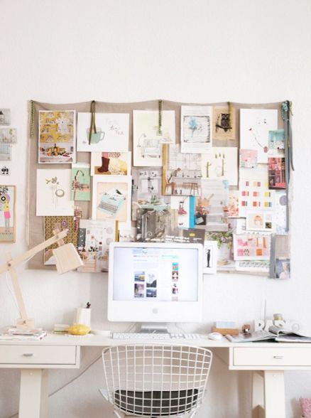 Hanging all important papers and pictures on a cute corkboard above your desk is a nice way display your inspirations