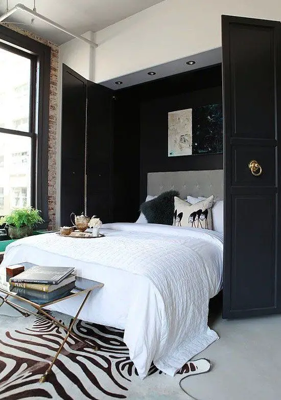 The dilemma: You only have one spare bedroom but desperately need a home office. The solution: Consider installing a murphy bed in the closet to allow for both. Bonus points if you conceal your murphy bed behind glossy doors with cute hardware! Source: Caitlin & Caitlin Design Co.