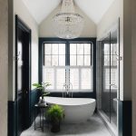 gray-and-black-bathtub-nook-with-clear-beaded-chandelier