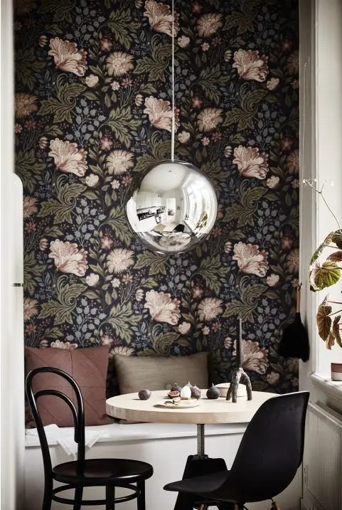 The LuxPad, 2016 Interior Design Trends: Top Tips From the Experts textures - floral wallpaper, metallic pendant light, interiors
