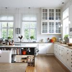 Marvelous-White-Wall-Cabinets-above-Long-Counter-and-Oak-Countertop-inside-Swedish-Kitchen-Design-Ideas