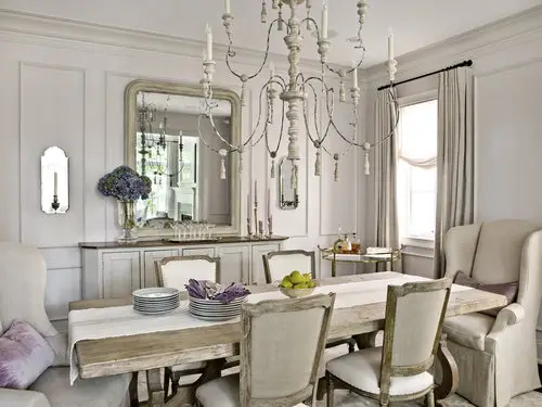 Dining table and chair with crystal chandelier 