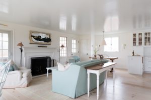 Living room with couch, table and firework