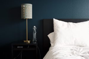 Bedroom light on the night stand and bed