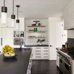 Kitchen with kitchen island and kitchen elements