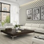 Black an white living room with wall decoration