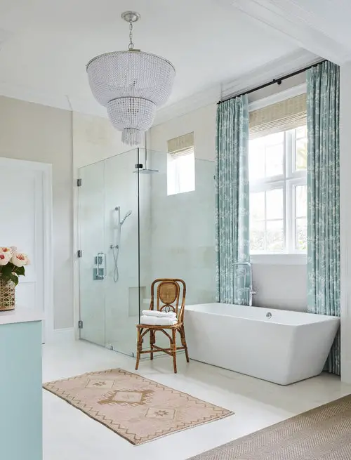 White and blue designed bathroom