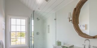 White designed bathroom with shower
