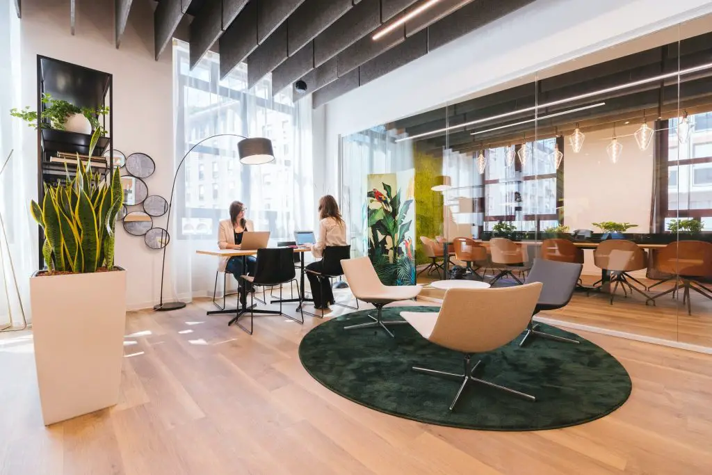 Designed office with two women working at the desk