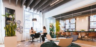 Designed office with two women working at the desk
