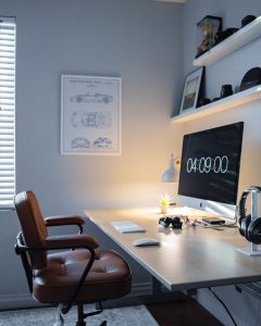 Home office desk, PC and chair