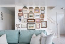 Wall with images in living room