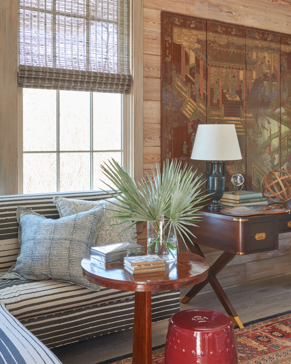 Detail from the living room, corner with sofa and coffee table