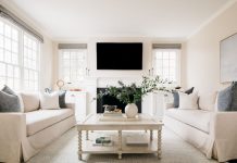 White designed living room with firework