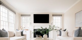 White designed living room with firework