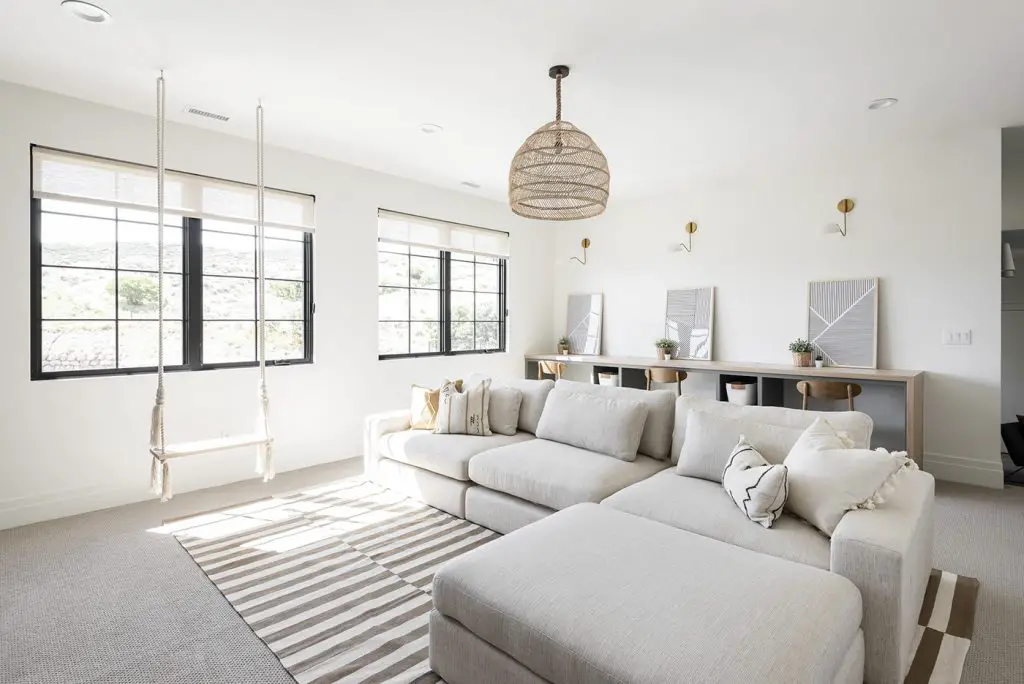 Living room with big white couch