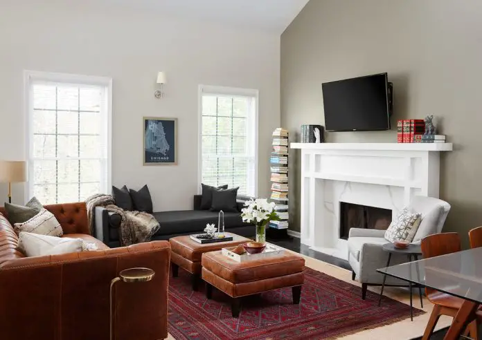 Living room with coffee table, armchair, couch and firework