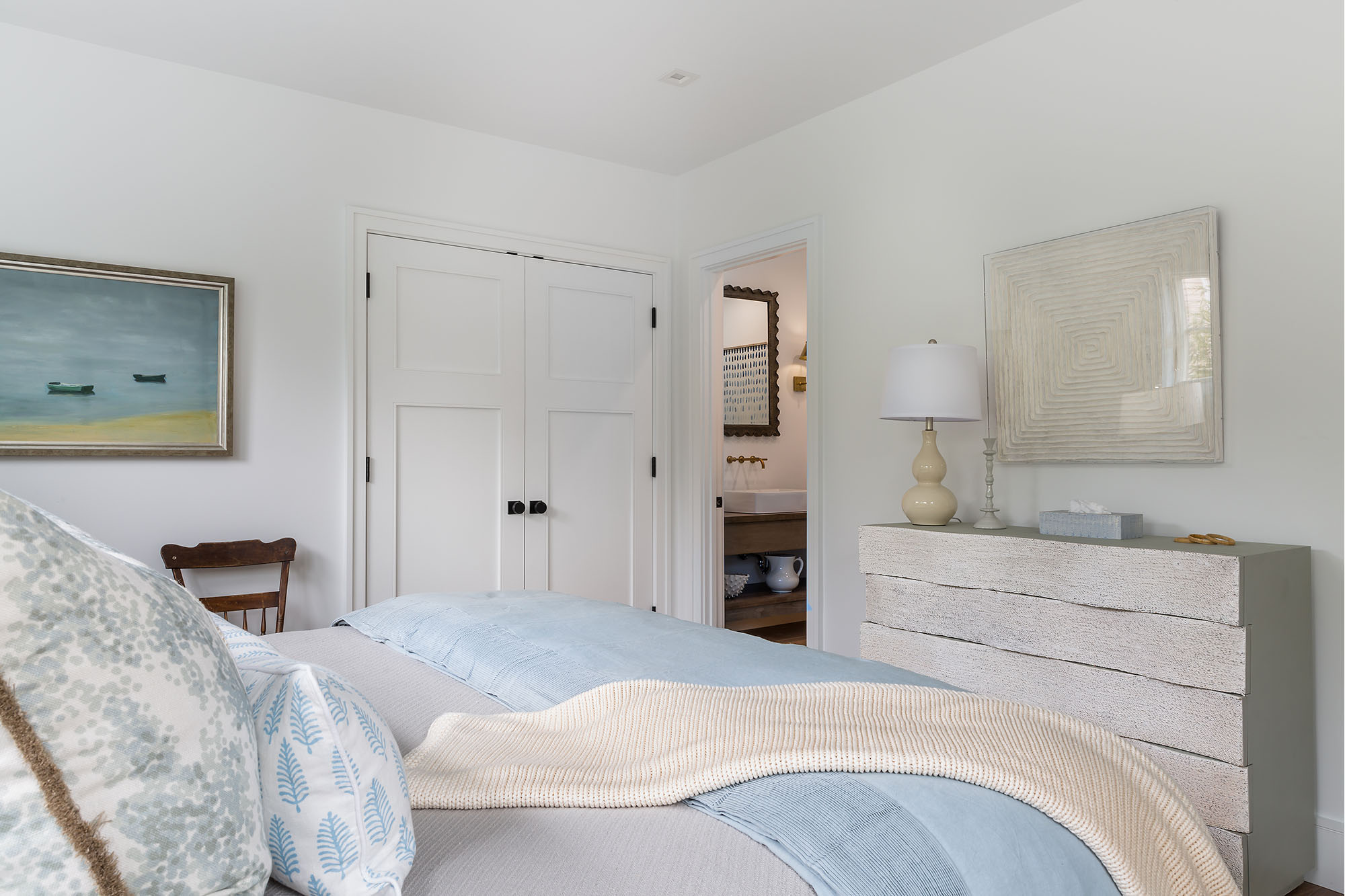 White and blue designed bedroom