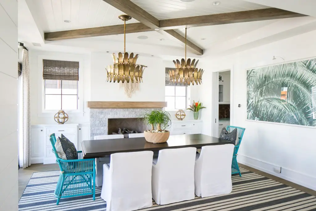 Dining space with table, chairs and firework