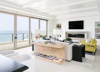 Living room with wide windows with sea view