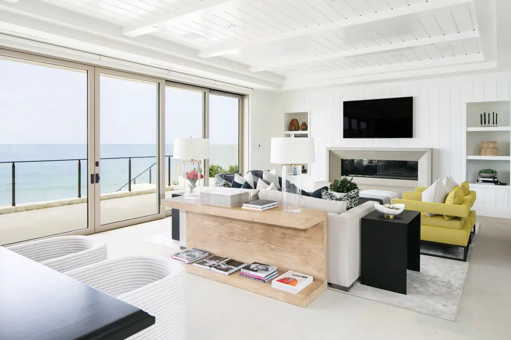 Living room with wide windows with sea view 