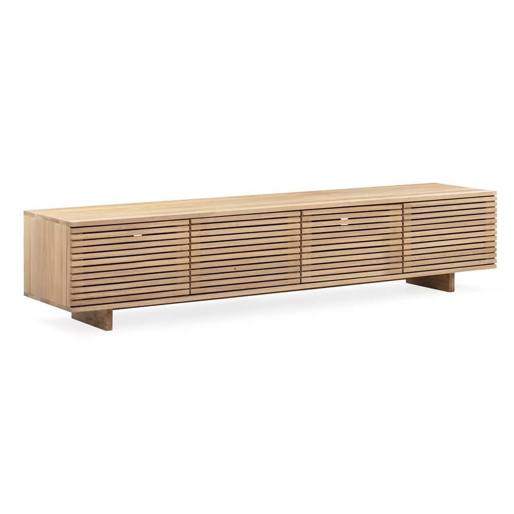 Wooden entertainment unit against the white background
